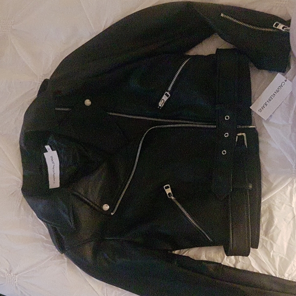 Calvin Klein Jeans Vegan Leather Moto Jacket size small - Picture 1 of 1